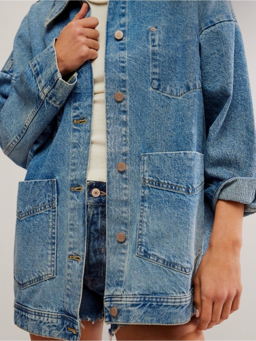 Free People We the Free Avery Denim Jacket/ Got the Blues - Picture 2 of 5